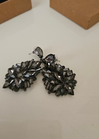 Gri Taş Detaylı Küpe - Görsel 3