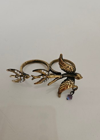 Altın Renkli Vintage Kuş Figürlü 2 li yüzük - Görsel 3