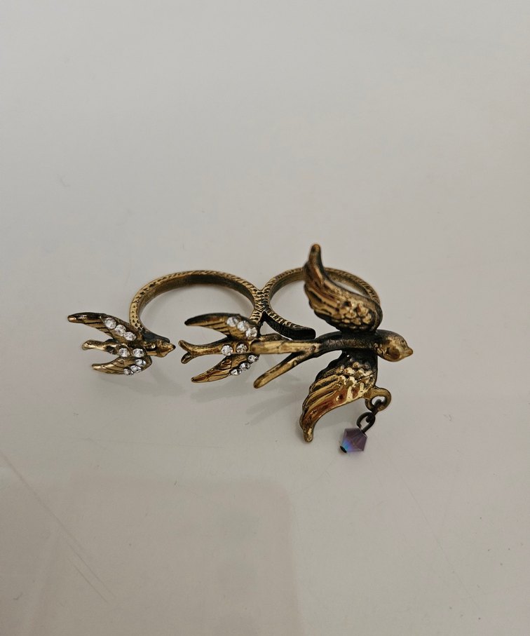 Altın Renkli Vintage Kuş Figürlü 2 li yüzük - Görsel 3