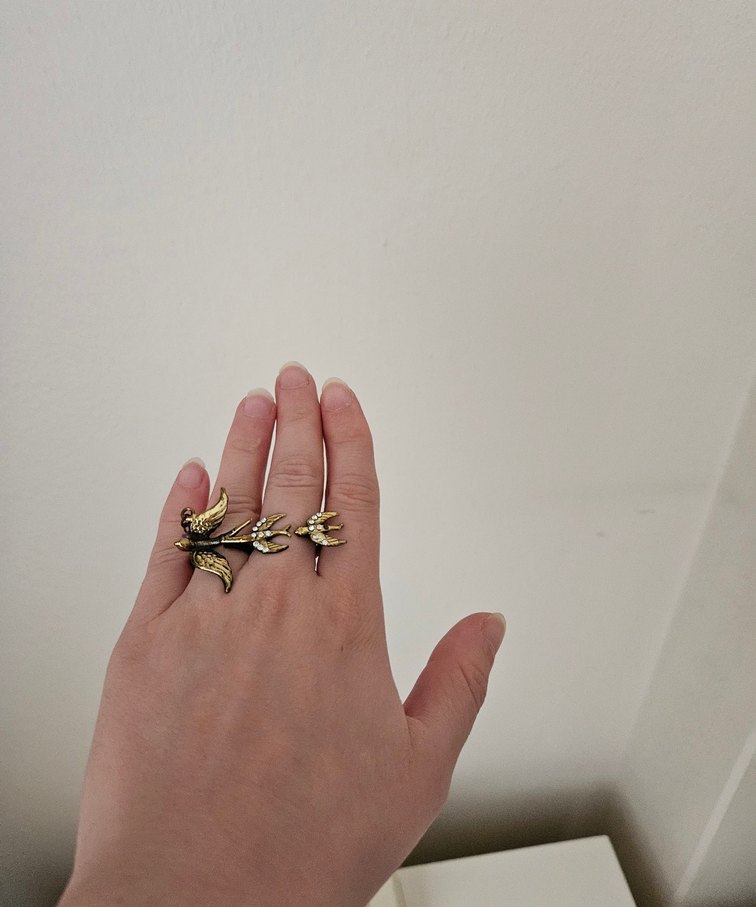 Altın Renkli Vintage Kuş Figürlü 2 li yüzük - Görsel 4