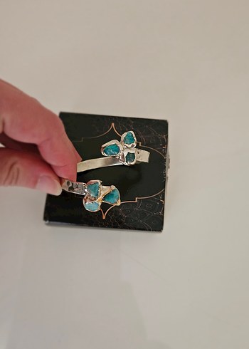 Turkuaz Taşlı Gümüş Renginde Bileklik - Görsel 5