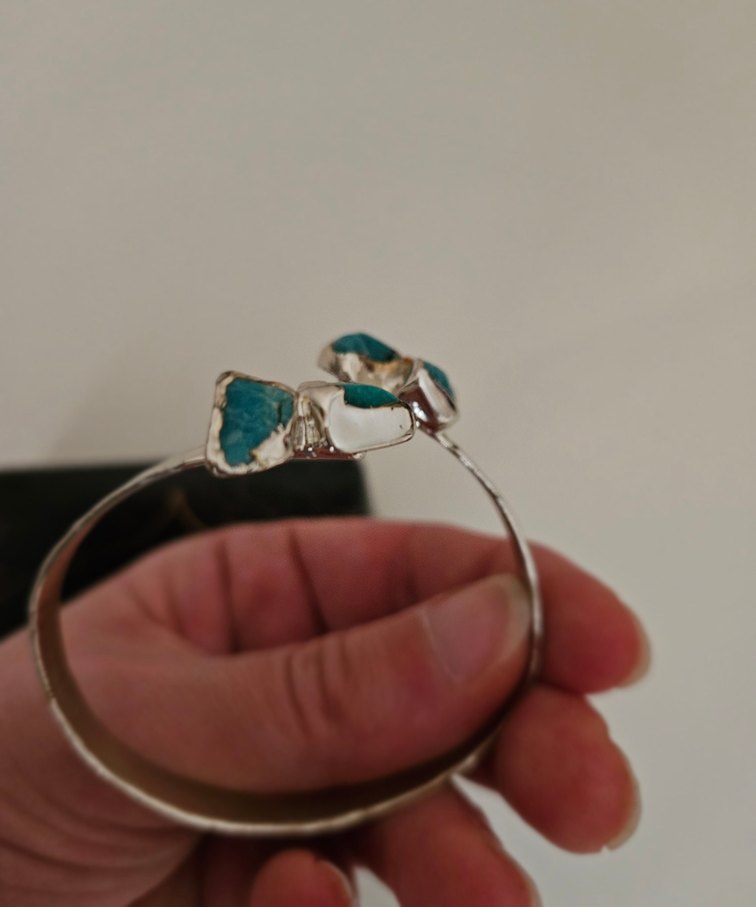 Turkuaz Taşlı Gümüş Renginde Bileklik - Görsel 4