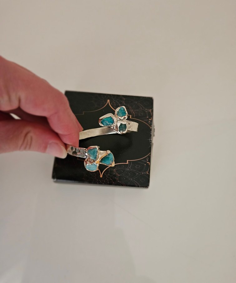 Turkuaz Taşlı Gümüş Renginde Bileklik - Görsel 5