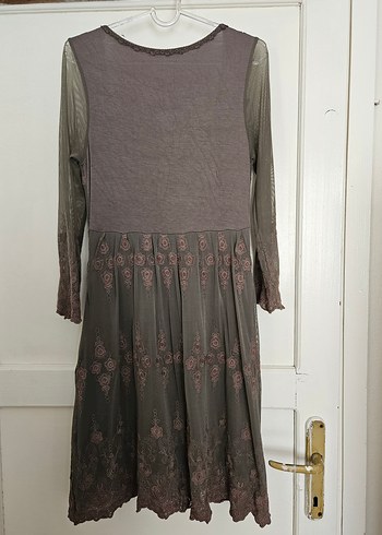 Dantel İşlemeli Bohem V Yaka Uzun Elbise - Görsel 4