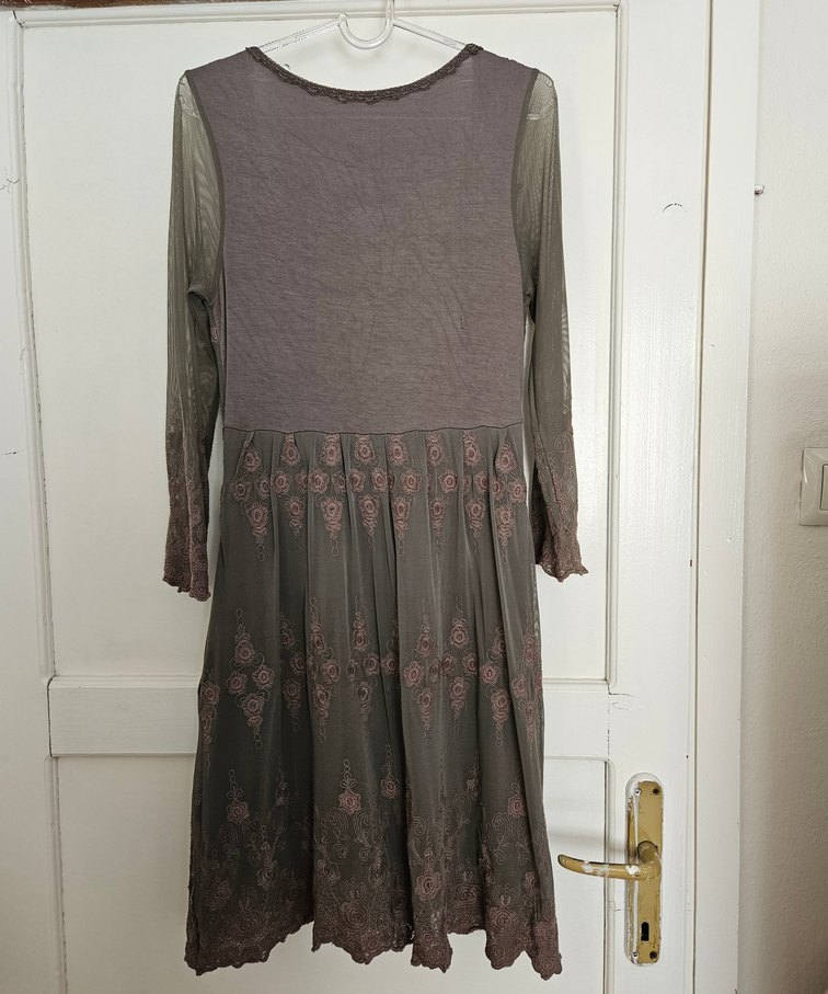 Dantel İşlemeli Bohem V Yaka Uzun Elbise - Görsel 4