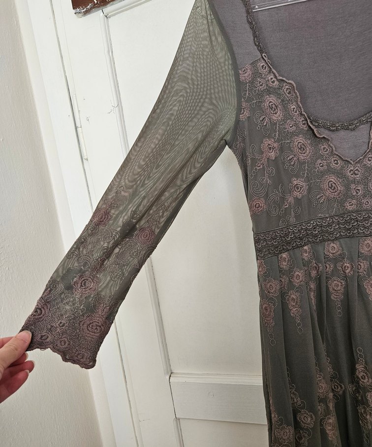 Dantel İşlemeli Bohem V Yaka Uzun Elbise - Görsel 2