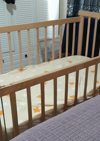 Beyaz Ahşap Bebek Beşiği Tül Perdeyle - Görsel 2