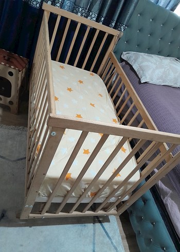 Beyaz Ahşap Bebek Beşiği Tül Perdeyle - Görsel 4