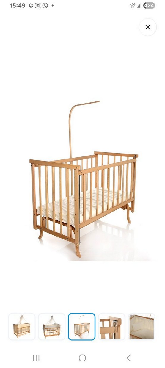 Beyaz Ahşap Bebek Beşiği Tül Perdeyle - Görsel 3