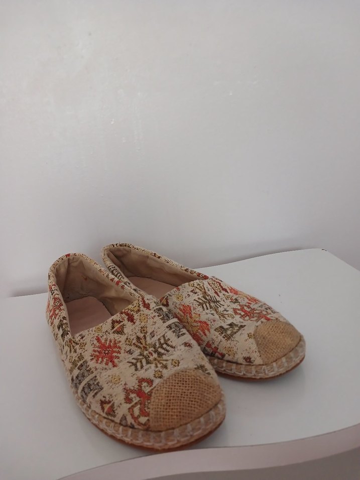 İşlemeli Bej Kadın Dolgu Topuk Espadril - Görsel 2