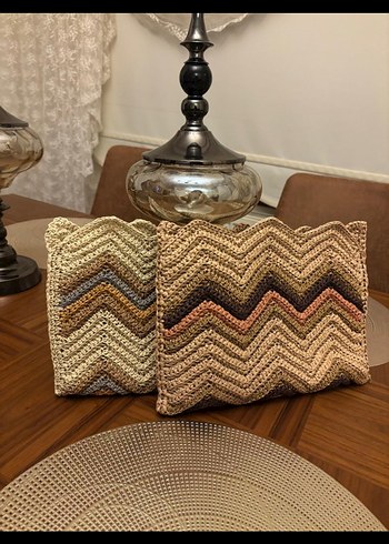 Bej Desenli Örgü Bohem El Çantası - Görsel 6