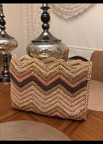 Bej Desenli Örgü Bohem El Çantası - Görsel 3