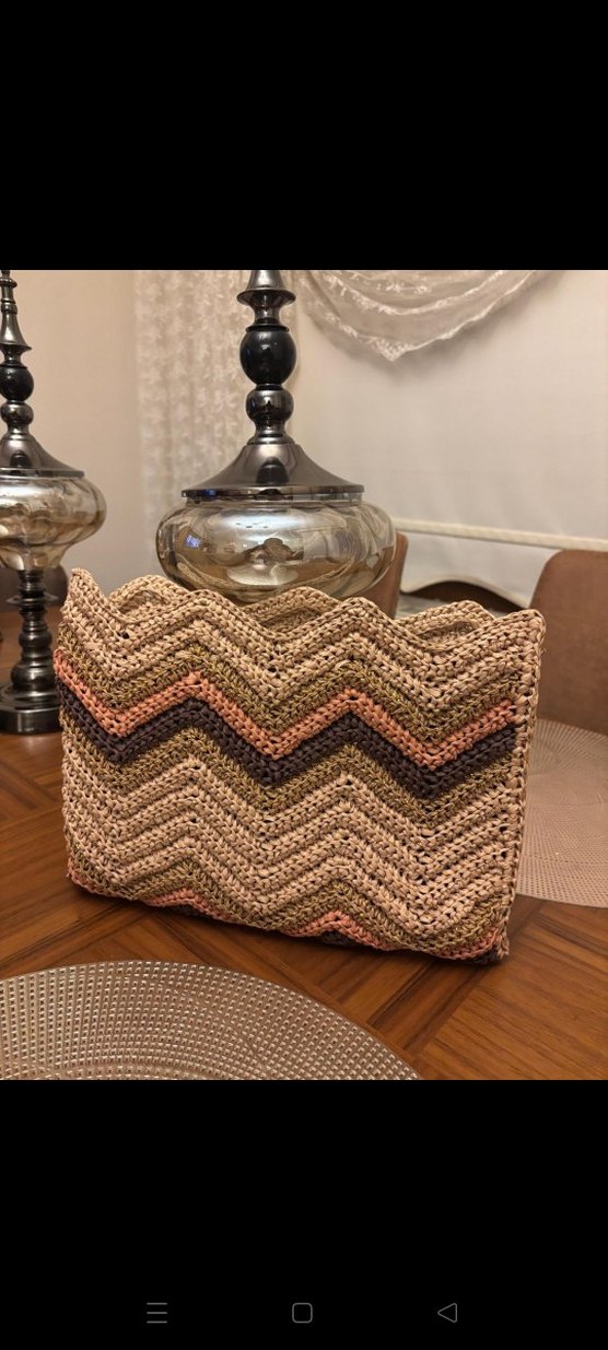 Bej Desenli Örgü Bohem El Çantası - Görsel 3