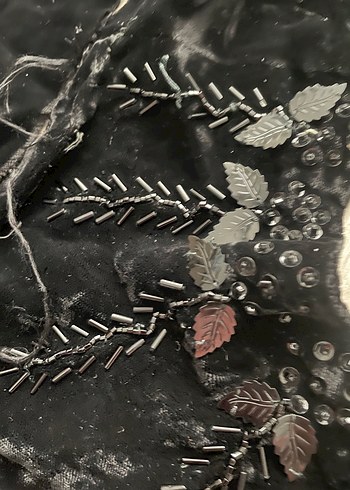 Boncuk İşlemeli Siyah Uzun Kadın Abiye yakası - Görsel 3