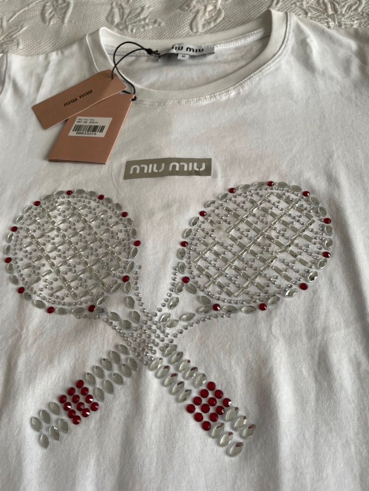 Miu Miu Kadın Beyaz Mini Tişört - Görsel 2