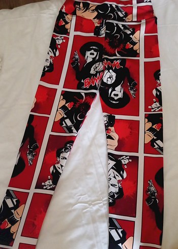 Kırmızı Pop Art Baskılı Kadın Tayt - Görsel 2