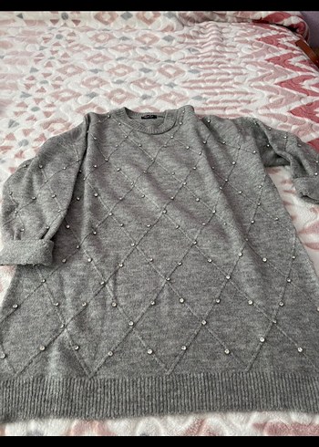 Gri Uzun Kollu Triko Kadın Kazak - Görsel 2