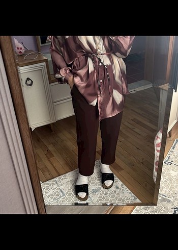 Kadın Kahverengi Rahat Kesim Kumaş Pantolon - Görsel 2