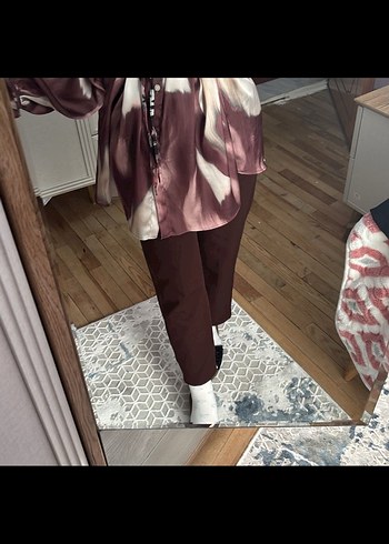 Kadın Kahverengi Rahat Kesim Kumaş Pantolon - Görsel 4