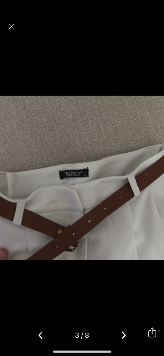 Beyaz Midi Kumaş Pantolon Yırtmaçlı - Görsel 3