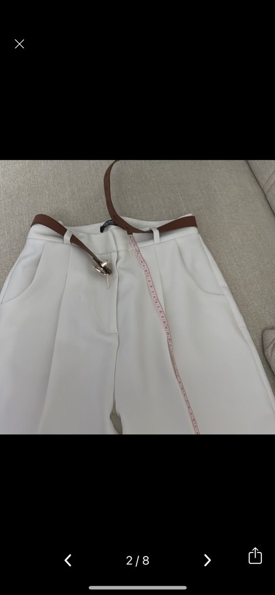 Beyaz Midi Kumaş Pantolon Yırtmaçlı - Görsel 2