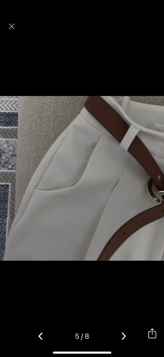 Beyaz Midi Kumaş Pantolon Yırtmaçlı - Görsel 5