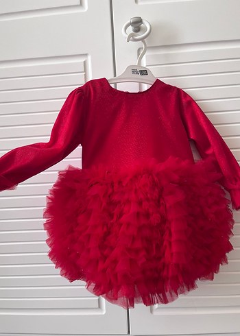 Kız Çocuk Kırmızı Uzun Kollu Fırfırlı Elbise - Görsel 2