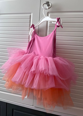 Pembe Fırfırlı Kız Çocuk Tül Elbise - Görsel 2