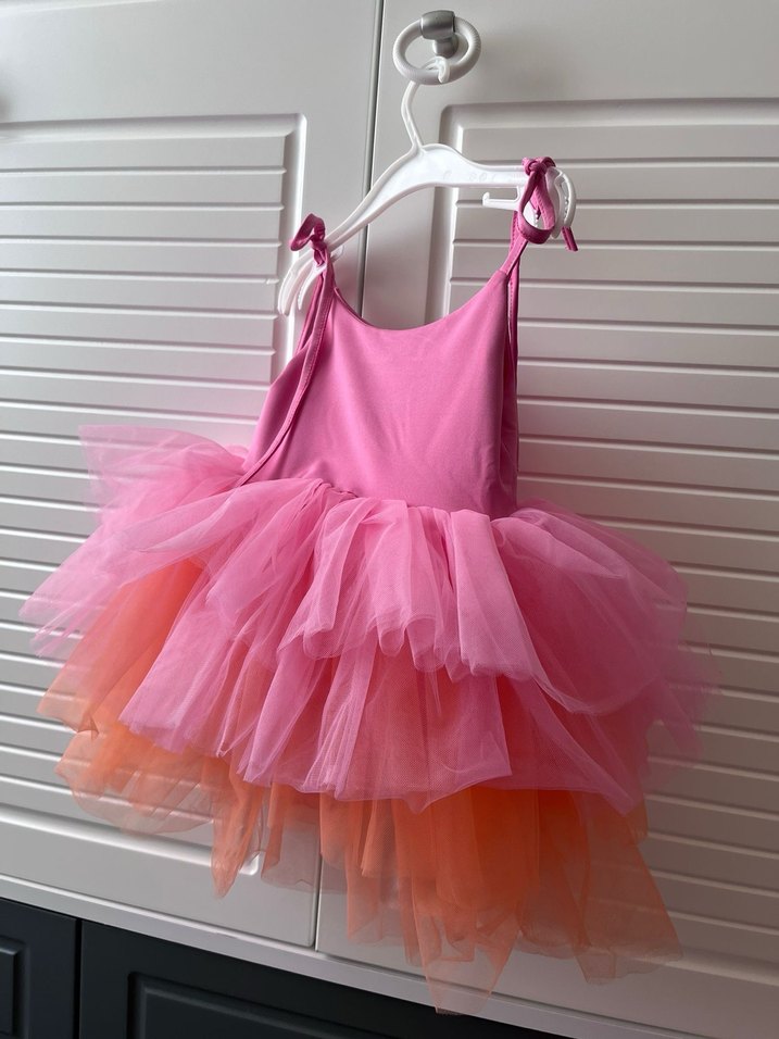 Pembe Fırfırlı Kız Çocuk Tül Elbise - Görsel 2