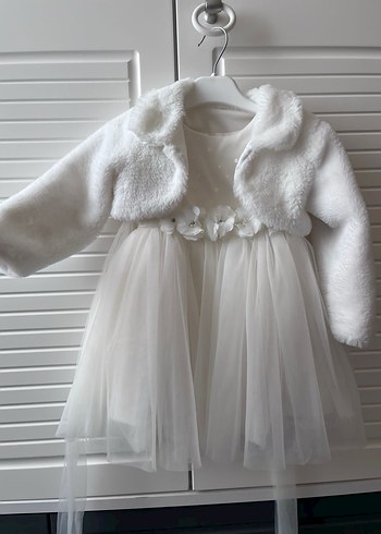 Kız Çocuk Beyaz Tüllü Elbise ve Kürk Detaylı Ceket - Görsel 2