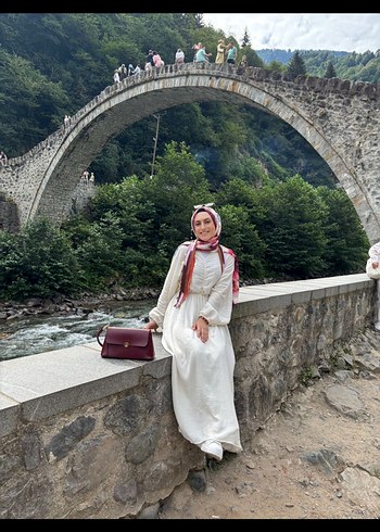 Pamuklu Etnik Desenli Beyaz Uzun Elbise - Görsel 2