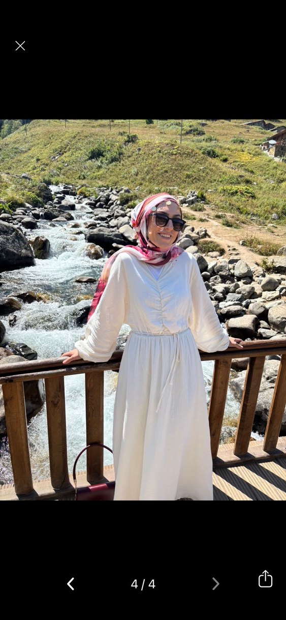 Pamuklu Etnik Desenli Beyaz Uzun Elbise - Görsel 4