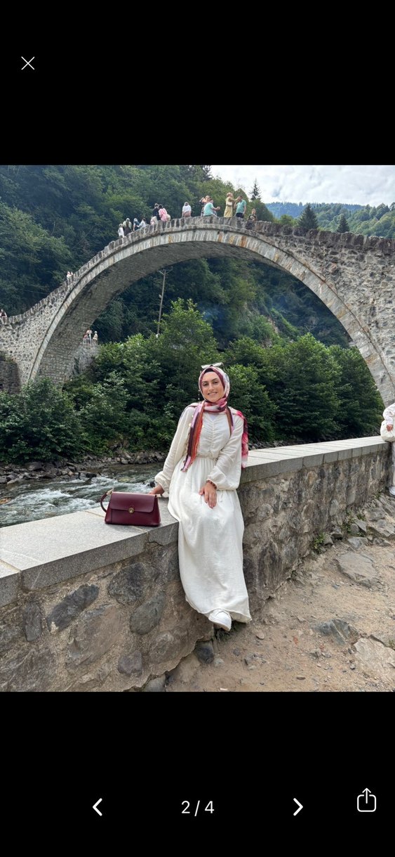 Pamuklu Etnik Desenli Beyaz Uzun Elbise - Görsel 2