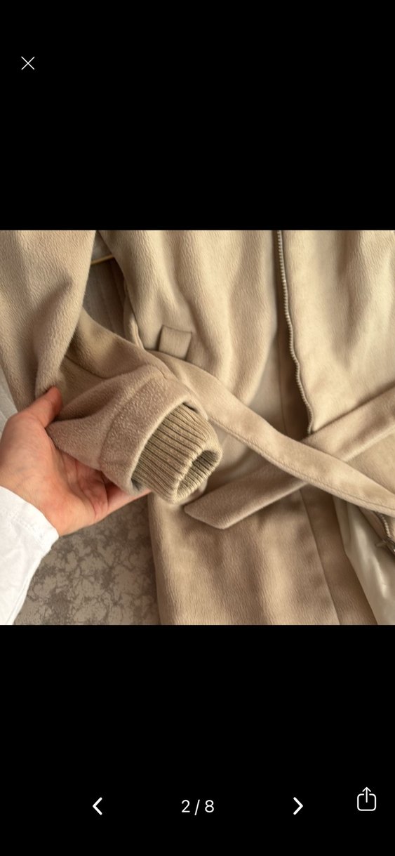 Bej Kemerli Kadın Midi Kaban - Görsel 2