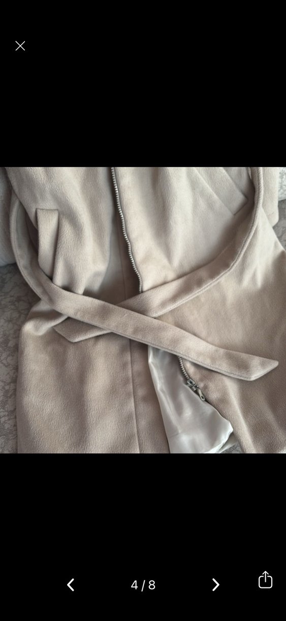 Bej Kemerli Kadın Midi Kaban - Görsel 4