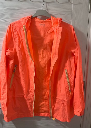 Parlak Turuncu Kadın Kapüşonlu Ceket alman malı - Görsel 3