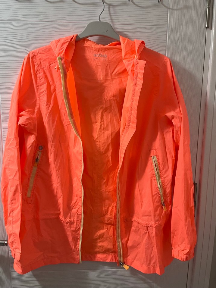 Parlak Turuncu Kadın Kapüşonlu Ceket alman malı - Görsel 3