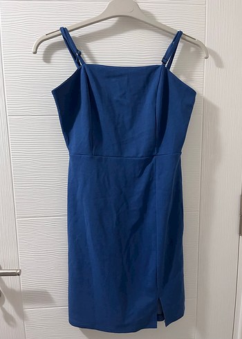 Lacivert Mini İnce Askılı Elbise - Görsel 5