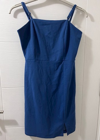 Lacivert Mini İnce Askılı Elbise - Görsel 3