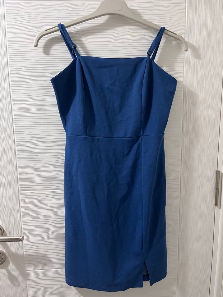 Lacivert Mini İnce Askılı Elbise - Görsel 5