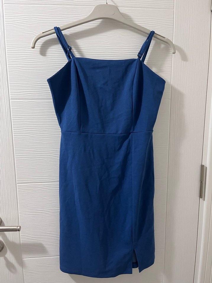 Lacivert Mini İnce Askılı Elbise - Görsel 2