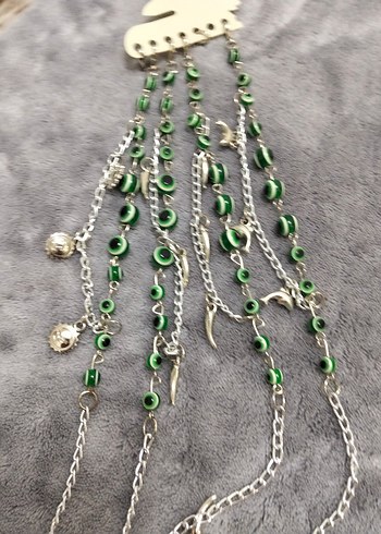 Yeşil İşlemeli Zincir Detaylı Kadın bileklik - Görsel 2