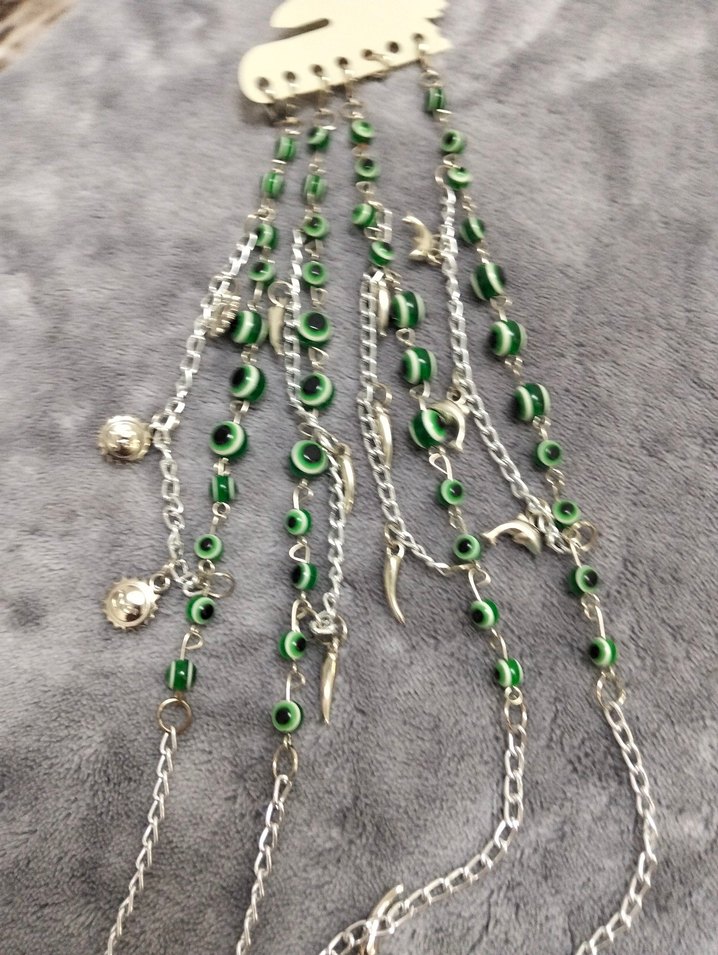 Yeşil İşlemeli Zincir Detaylı Kadın bileklik - Görsel 2