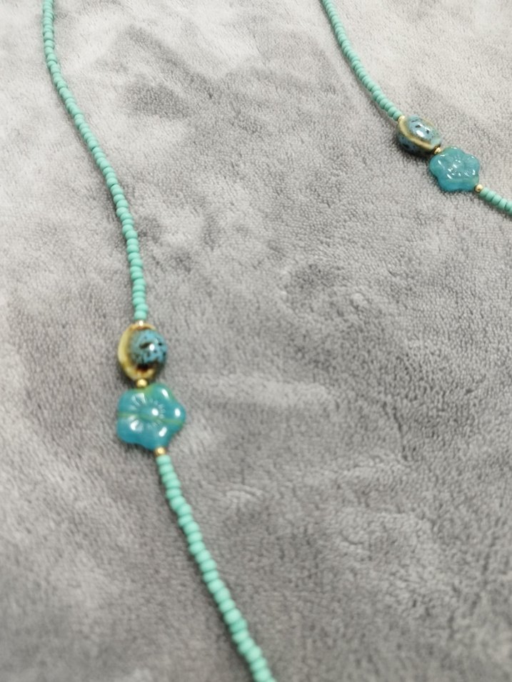 Bohem Tarz Turkuaz Boncuklu Uzun Kolye - Görsel 2