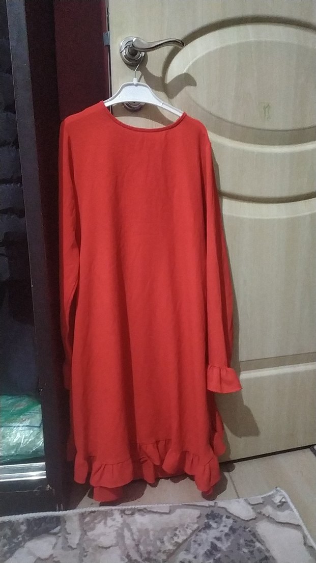 Kırmızı Uzun Kollu Salaş Kadın Tunik - Görsel 3