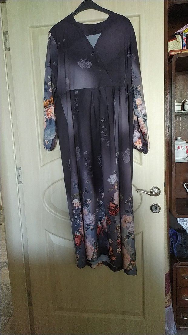 Uzun Kollu Siyah Çiçekli Bohem Elbise - Görsel 2