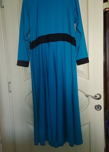 Uzun Kollu Mavi Kadın Uzun Elbise - Görsel 2