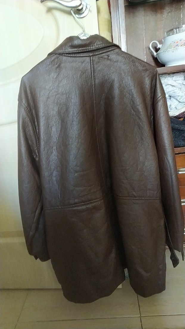 Düğmeli Kahverengi Midi Deri Ceket - Görsel 3