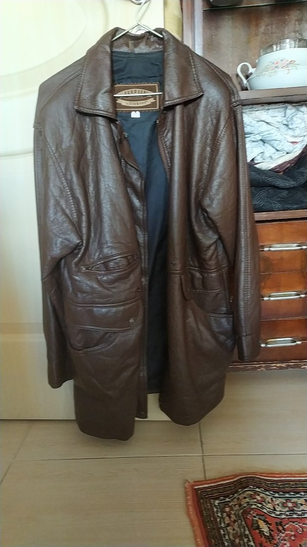 Düğmeli Kahverengi Midi Deri Ceket - Görsel 2