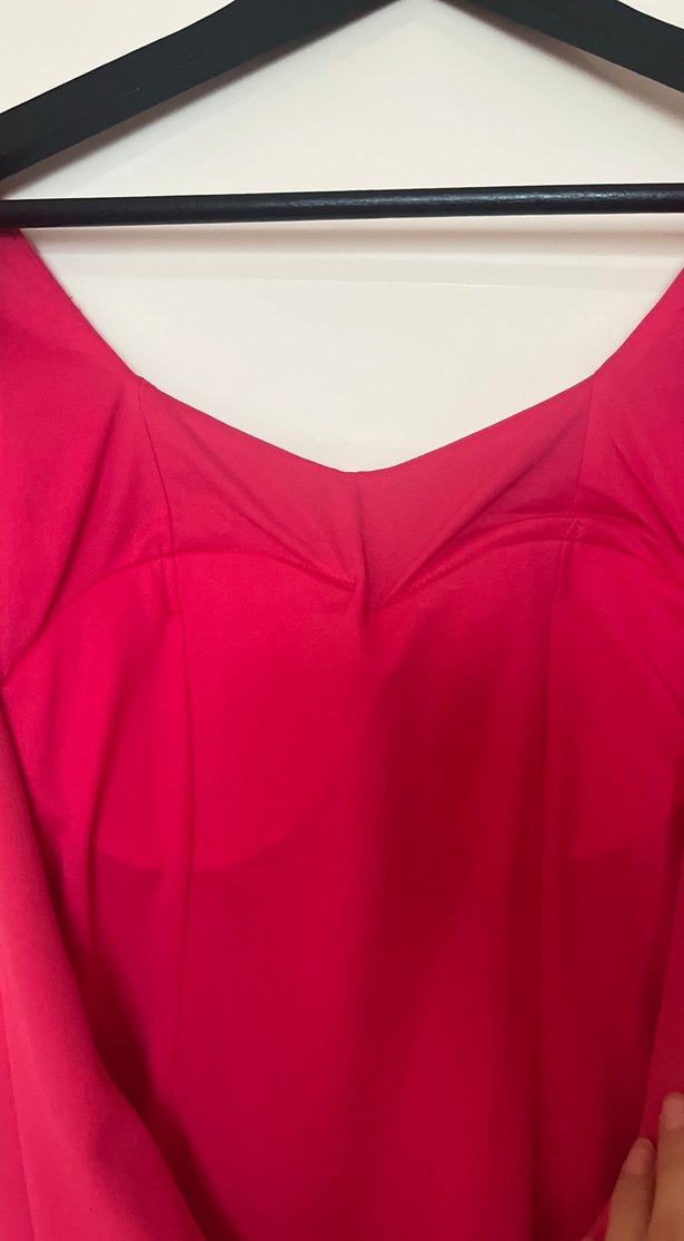 Pembe V Yakalı Midi Elbise - Görsel 3